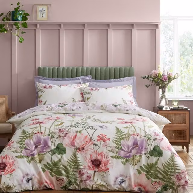 Royal Horticultural Society Serenity Garden Reversible Floral Cotton Percale Duvet Cover Set, Multicolour