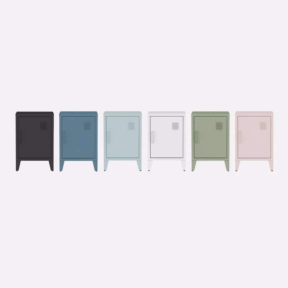 sweeek Pair of Industrial Metal 1-Door Bedside Tables in Matt Blue, W/D/H: 38 x 38 x 55.7 cm – 2