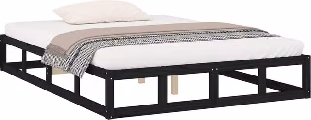 Berkfield Home Beautiful Small Double Bed Frame in Black Solid Pine Wood, W/D/H: 120 x 200 cm – 1