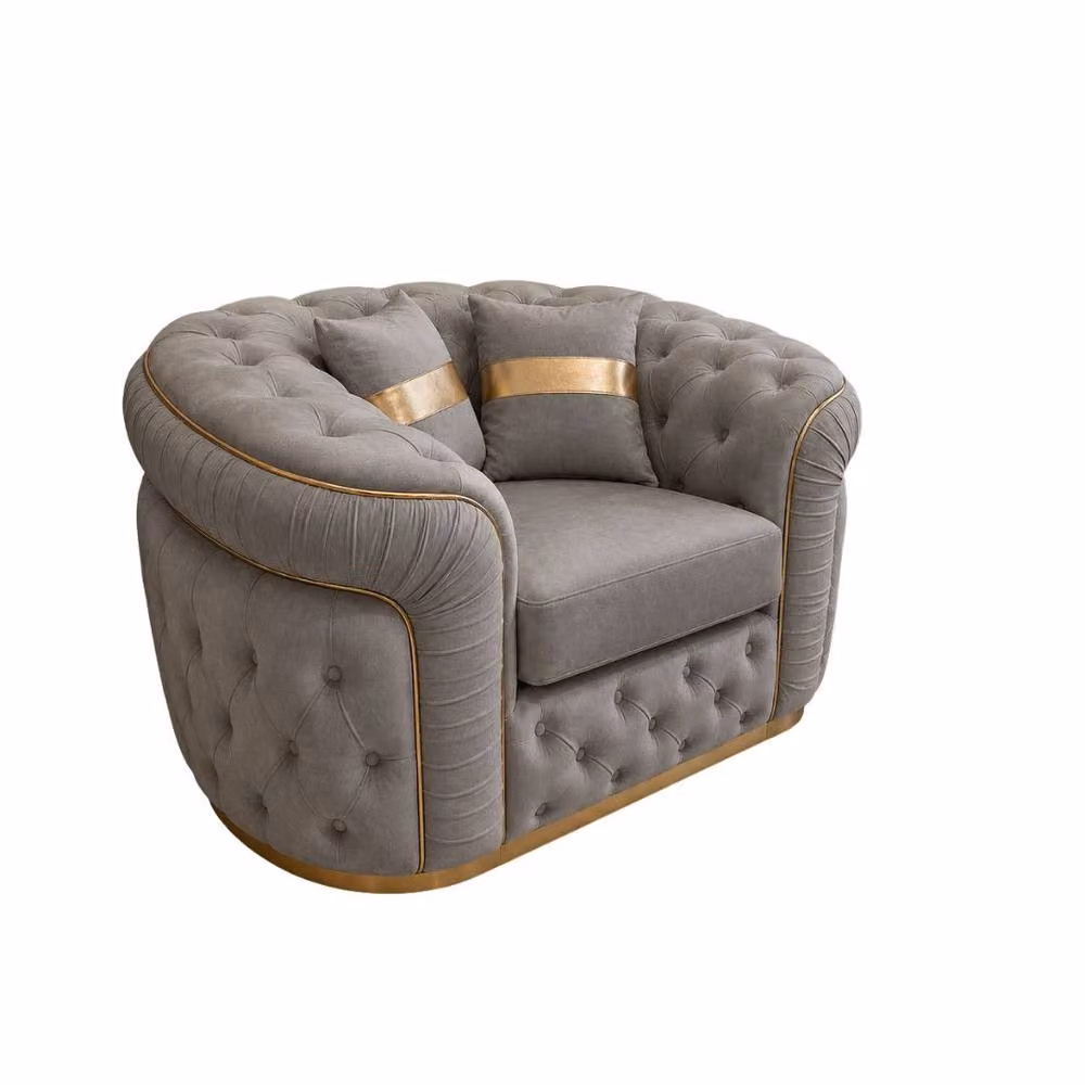 Stratus Interiors Ambassador Chesterfield Sofa in Mid Grey Plush Velvet with Gold Trim – 2
