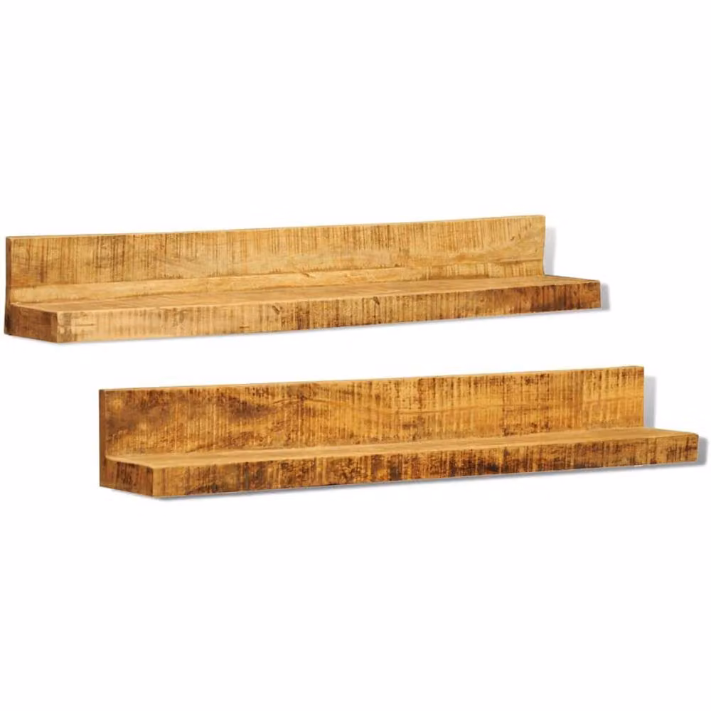 Berkfield Home Elegant Mango Wood Wall-Mounted Display Shelves, 2 Piece Set, Brown – 2