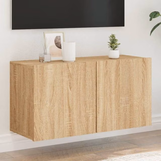 Berkfield Home Wall-mounted Sonoma Oak TV Cabinet in Brown, W/D/H: 80 x 30 x 41 cm