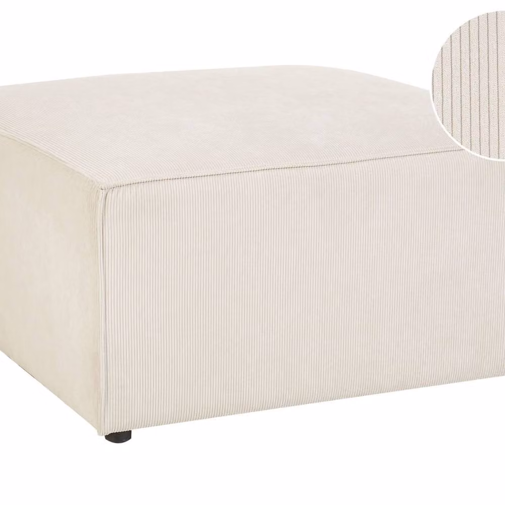 Wyld and Coco Beige Corduroy Ribbed Square Ottoman Modern Footstool – 2