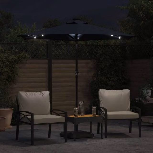 Berkfield Home Black Garden Parasol with LEDs and Steel Pole, W/D: 225 x 225 cm – 1