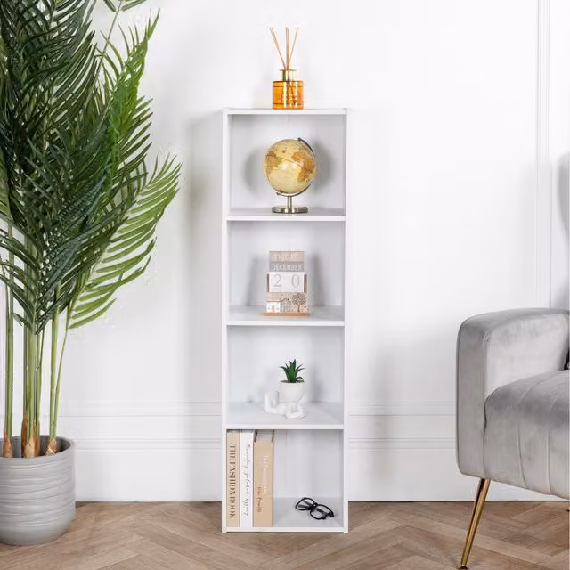 Home Treats 4-Cube Freestanding Beech Wood Bookshelf Storage in White, W/D/H: 32 x 32 x 32 cm