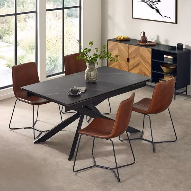 Julian Bowen Joren Set of 2 Industrial Dining Chairs in PU Leather, Brown, Orange and Black