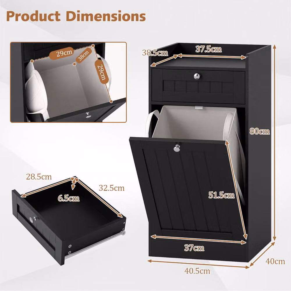 Costway Black Tilt-Out Bathroom Storage Cabinet with Internal Drawers and Hinged Doors – 2