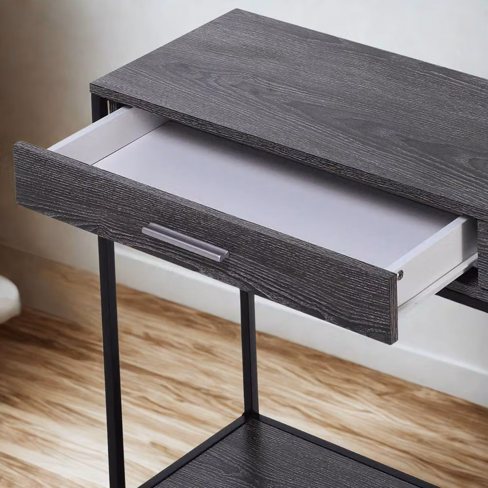 FURNOS 2 Tier Grey Console Table with Drawers for Entryway and Hallway, W: 81.5 cm, D: 30 cm, H: 50 cm – 3