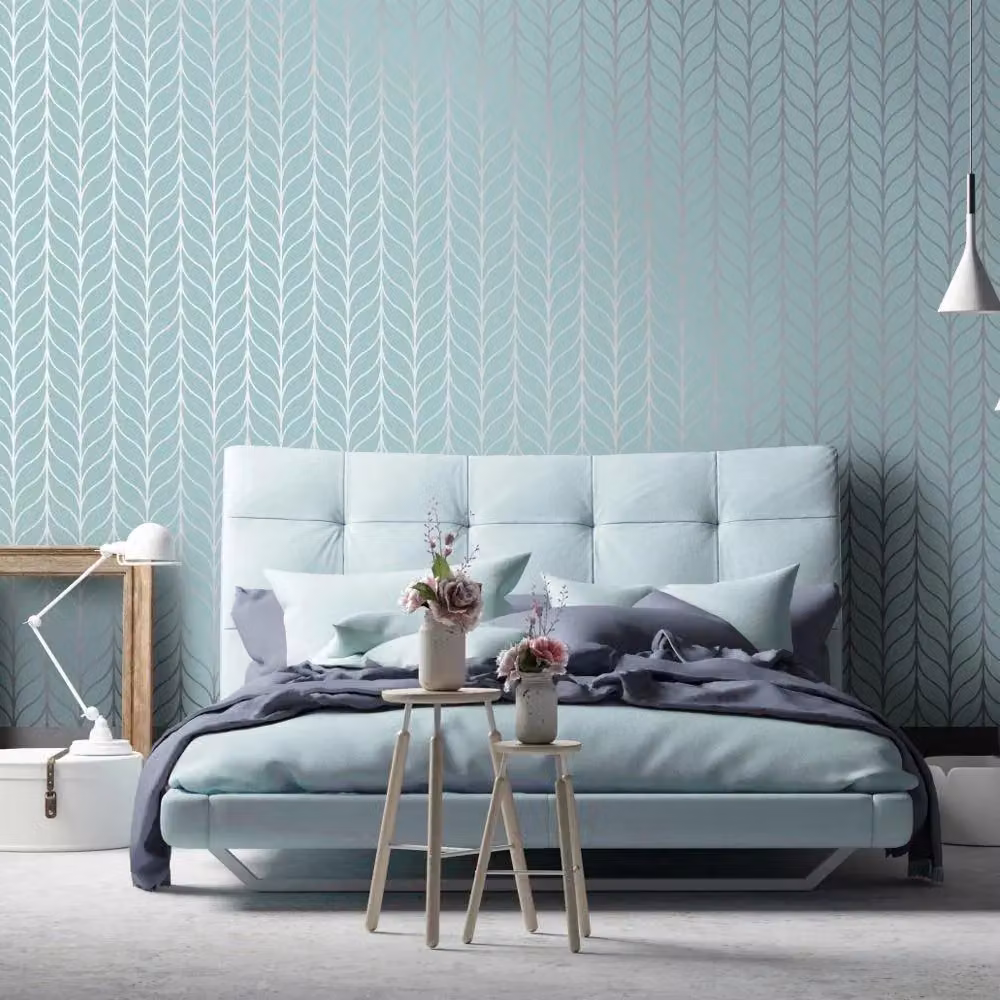 Holden Decor Shimmering Art Deco Striped Metallic Motif Wallpaper in Petrol and Silver – 2