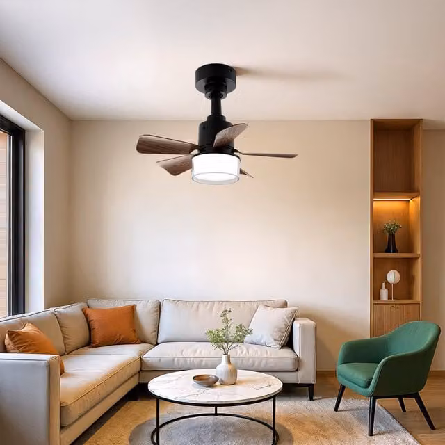 Livingandhome Modern Dimmable Ceiling Fan Light with Remote Control in Brown Wood and Black