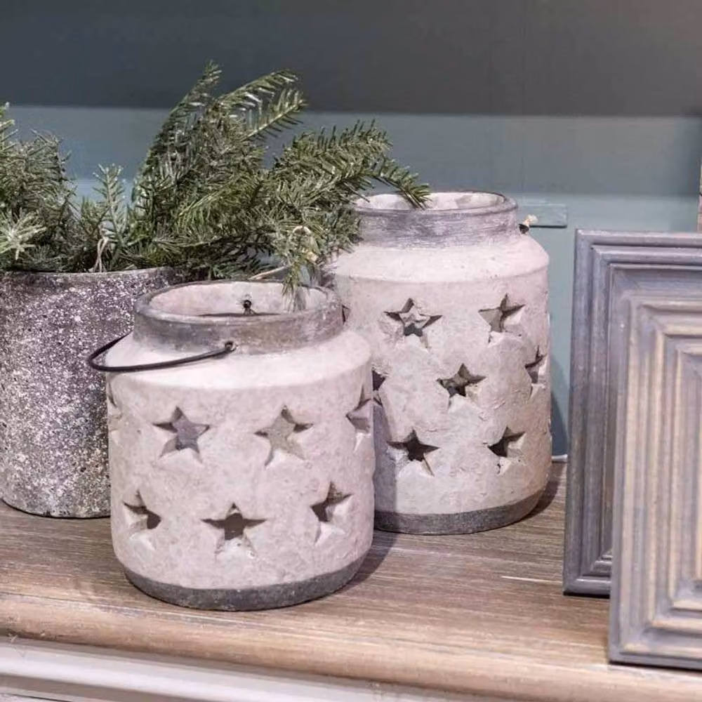 Bloomingville Stone Star Lantern in Grey, Ceramic Tabletop Decor, W: 18 cm, D: 18 cm, H: 19 cm – 2