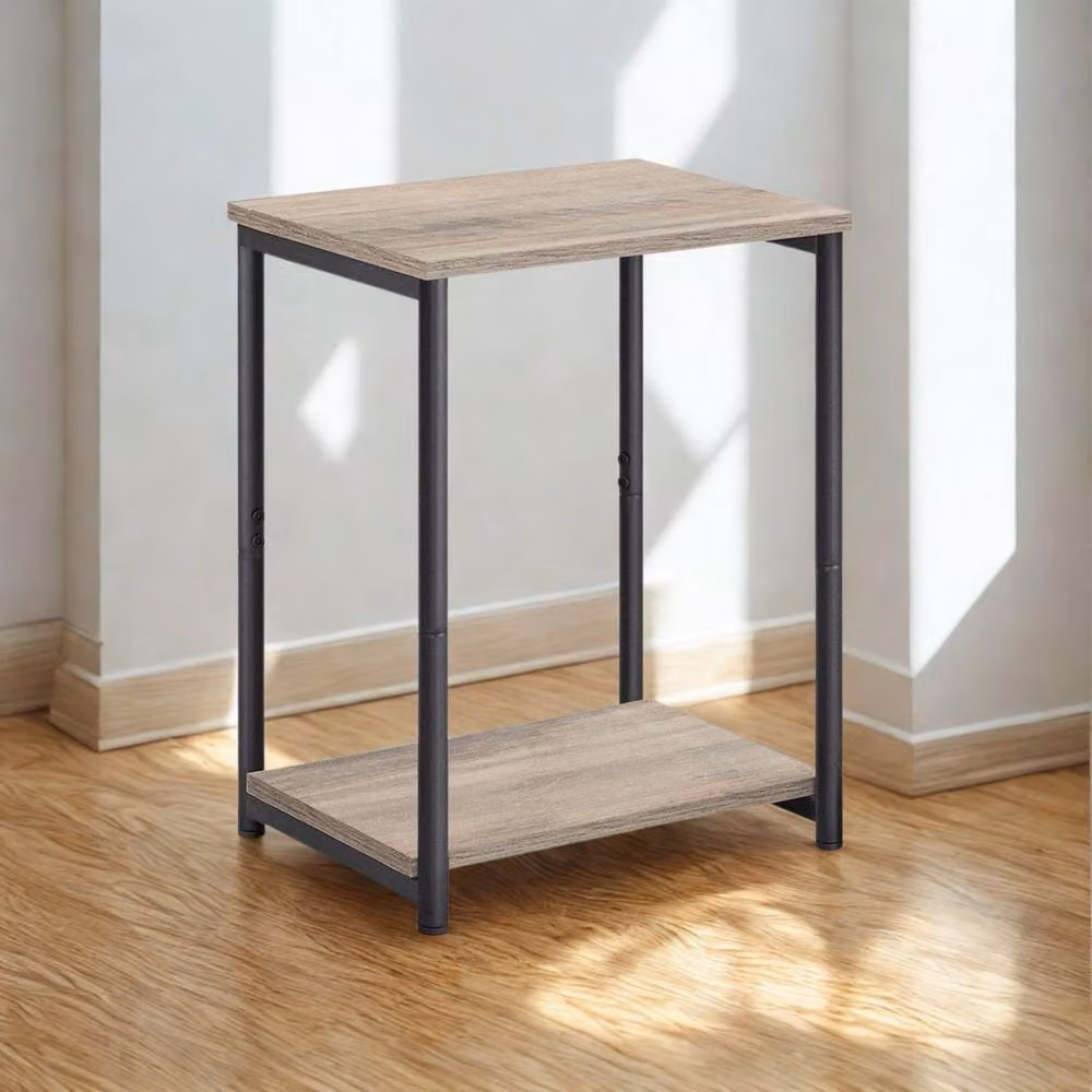 Pirlo Plush 2 Tier Side End Table with Steel Frame in Grey and Greige, W/D/H: 38.5 x 30 x 50 cm – 4