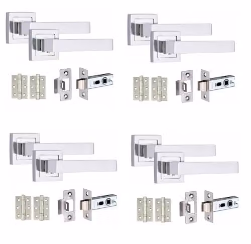 Golden Grace Delta Handle, Latch and Hinge Kit in Polished Chrome, 4 Sets