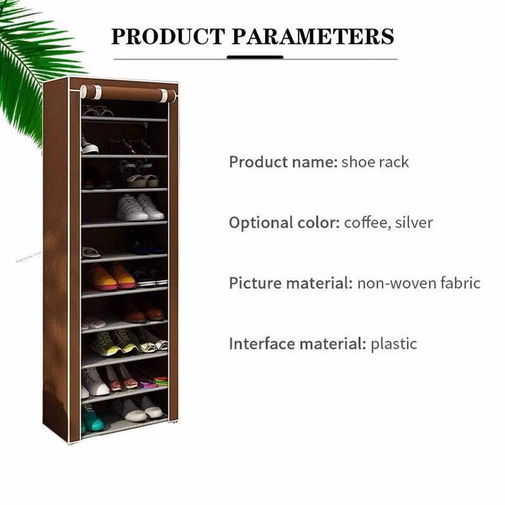 PAWNORA 10 Tier Coffee Shoe Rack Cabinet Storage Organiser in Brown – 3