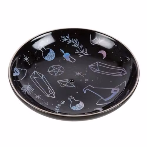 KDMD Crystal Witch Ceramic Incense Holder Plate in Black and Blue