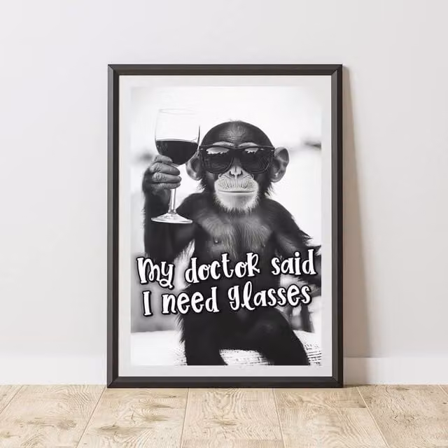 60 SECOND MAKEOVER Funny Monkey I Need Glasses Multicolour Paper Poster, Size: 21.0 x 29.7 cm