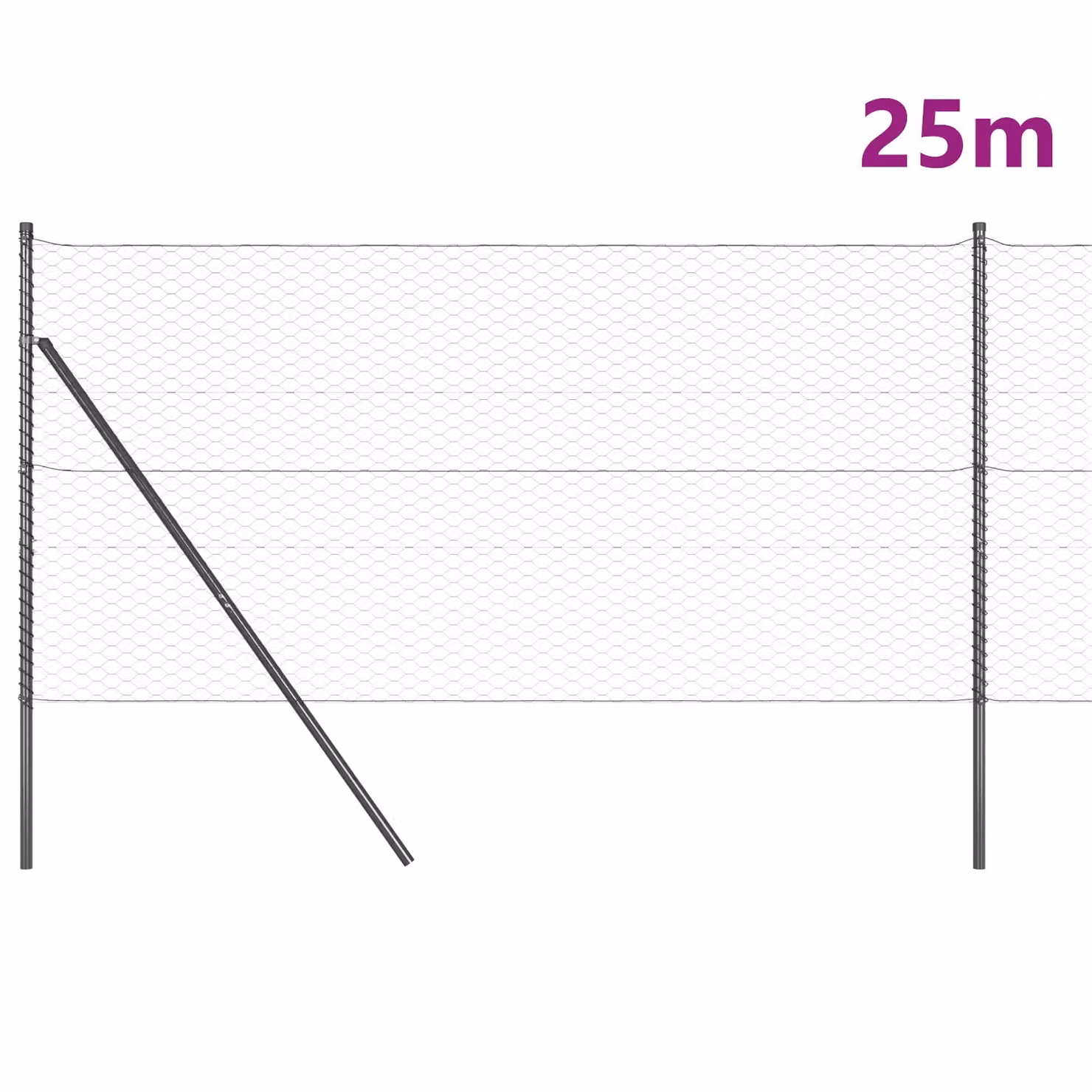 Berkfield Home Grey Hexagon Galvanised Steel Fence with 13 Posts, 1 x 25 m – 3