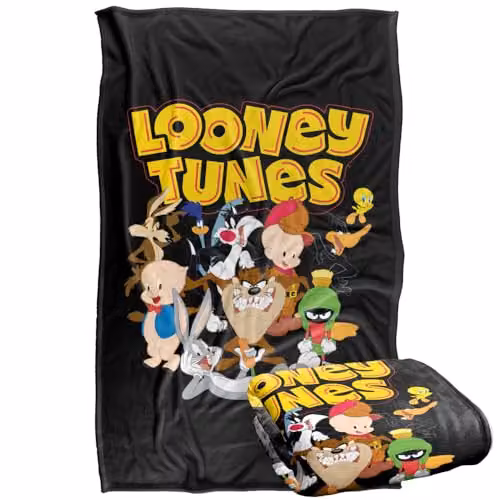LOGOVISION Looney Tunes Group Under Logo Super Soft Silky Touch Fleece Throw Blanket, Multicolour, W: 91 cm x D: 147 cm – 1