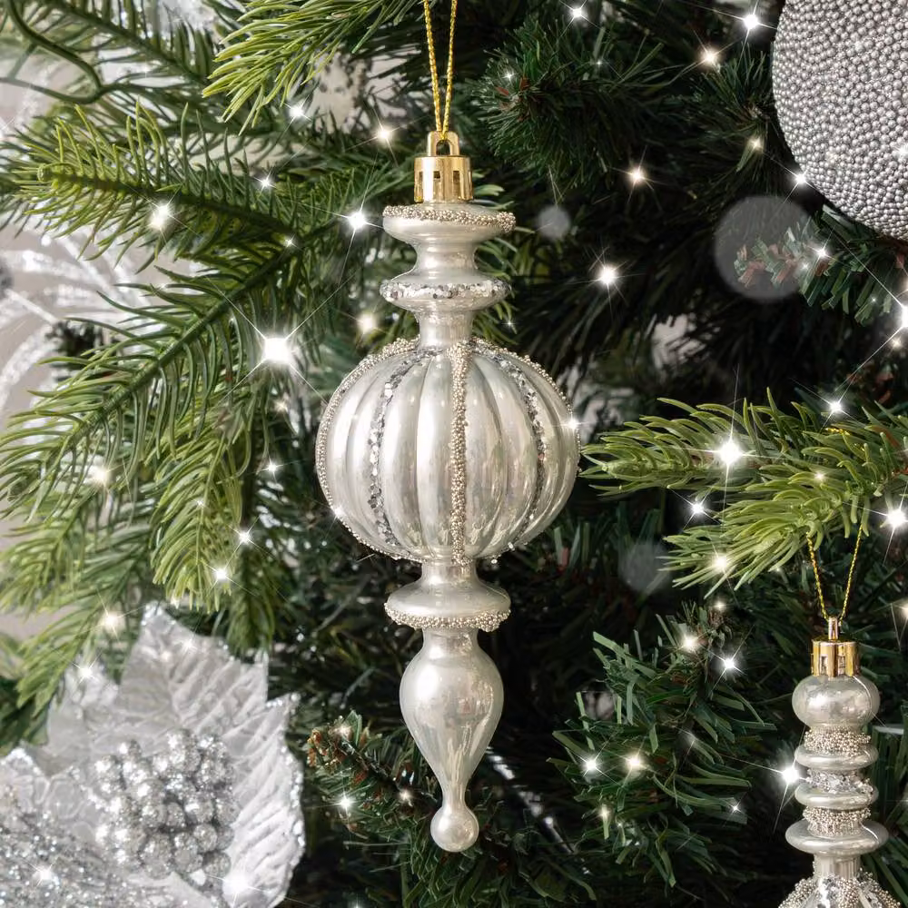 Melody Maison Set of 4 Silver Glitter Drop Style Christmas Baubles – 2