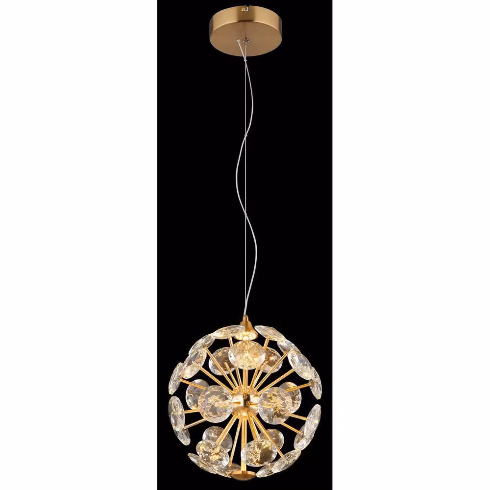 Netlighting Virina LED Pendant Ceiling Light in Gold and Transparent with K9 Crystals and Warm White 3000K Light – 2