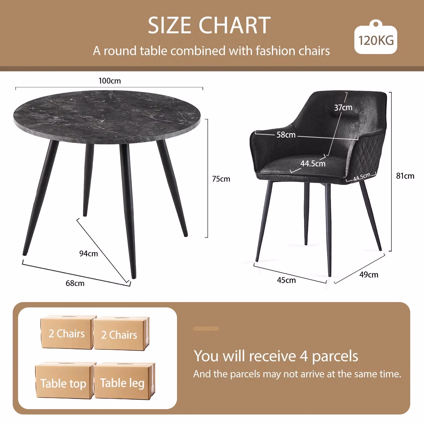 SONARA Black Marble Round Dining Table and 4 Faux Suede Dining Chairs Set – 2