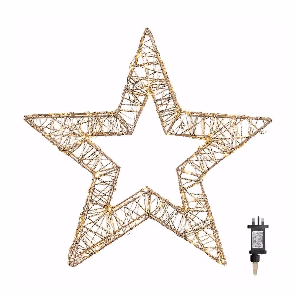 Samuel Alexander Gold Metal Christmas Star with 240 Warm White LEDs and Timer, 50 cm – 4