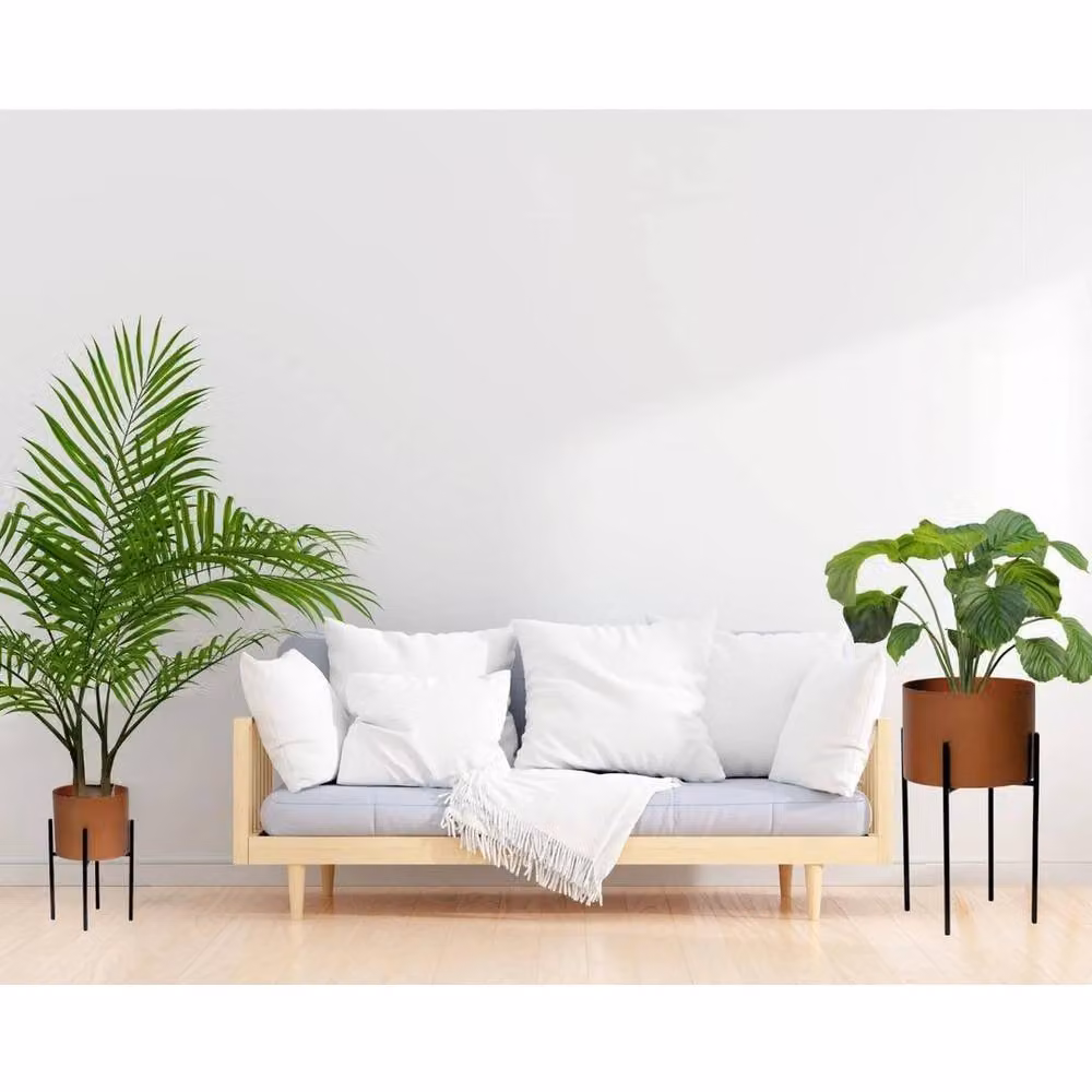 FLAVORA Set of 2 Round Metal Tabletop Planters with Reversible Black and Bronze Stands – 3