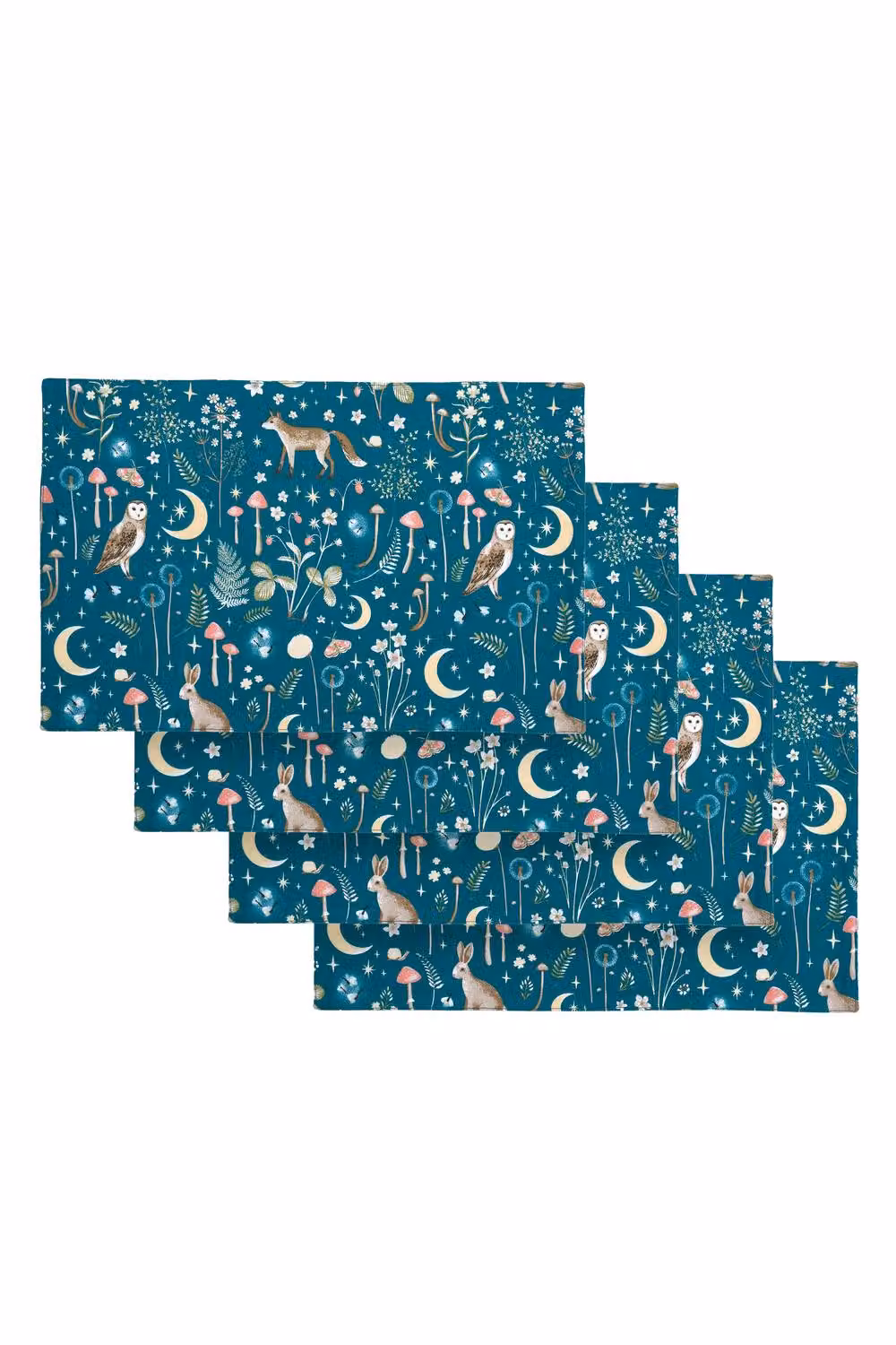 Catherine Lansfield Enchanted Twilight Animals Cotton Dining Placemats, 4 Pack, Petrol – 3