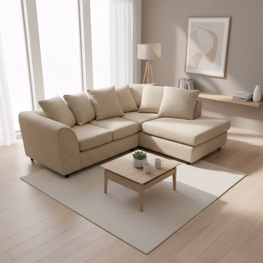Abakus Direct Jumbo Chenille L-Shaped Corner Sofa with Chaise Extension, Right Hand Facing, Beige – 2