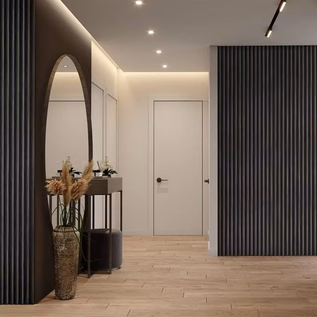 Fuse Acoustic Wooden Reeded Wall Panel in Charcoal Oak, H 240 cm x W 60 cm – 1