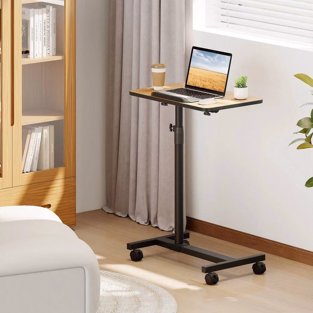VOGREX Brown Tilting Overbed Table with Height Adjustable Top and Lockable Castors – 4