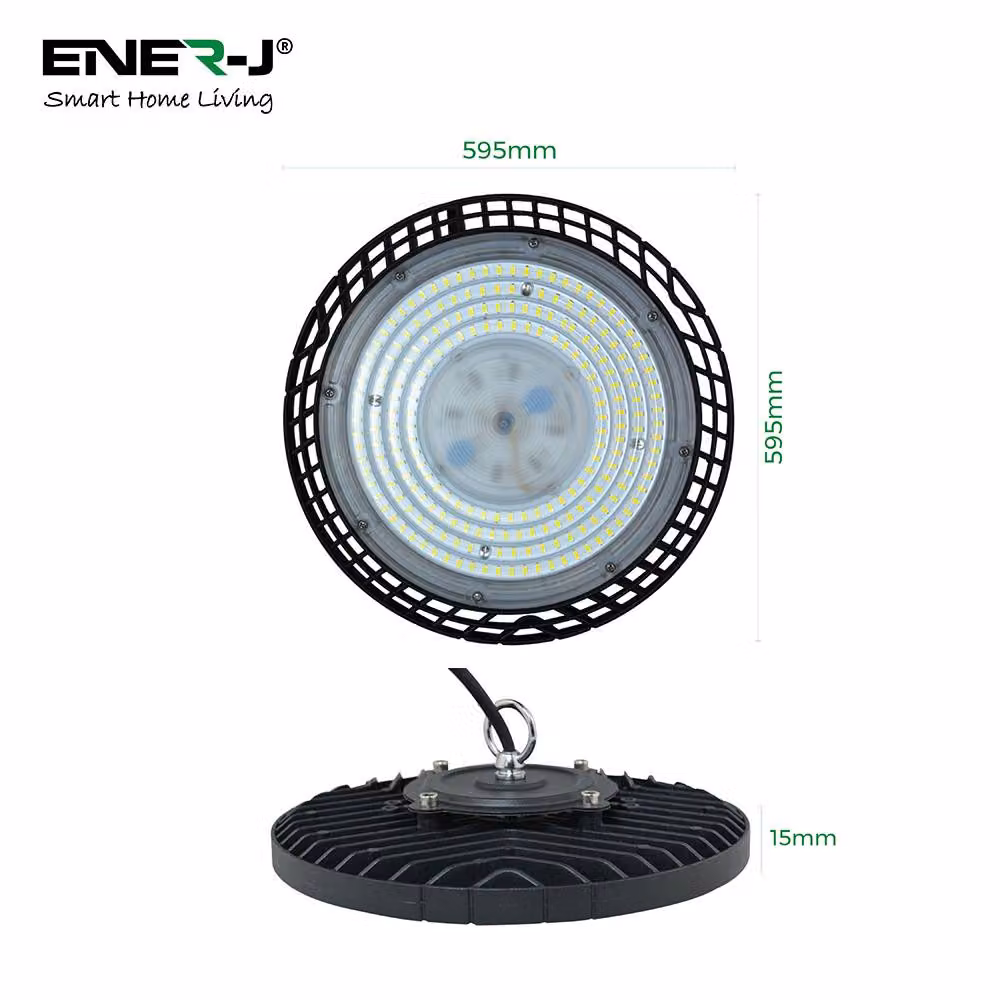 ENER-J UFO LED High Bay Light, 100W, 4000K Daylight, IP65, Black – 3
