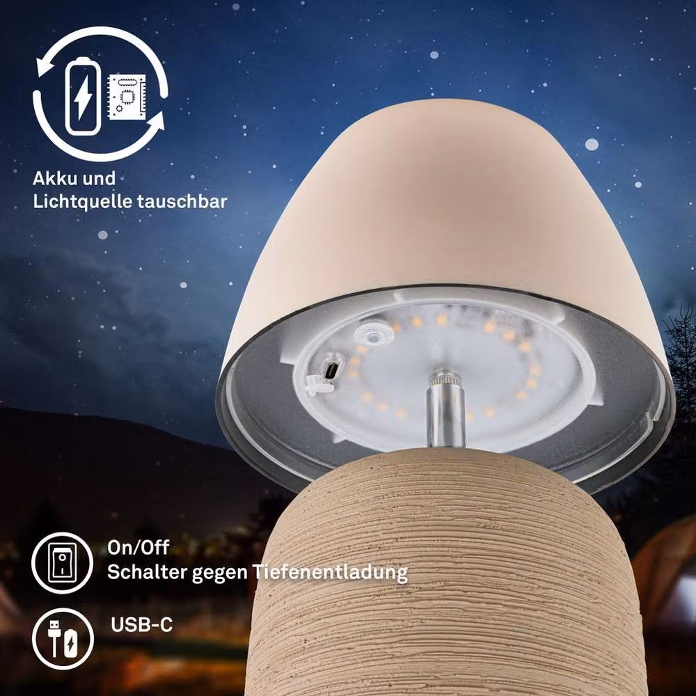 Briloner Rechargeable LED Table Lamp with Ceramic Base, Dimmable Touch Control, IP44 Water Splash Protection, Beige, H 22 cm x W 13.5 cm x D 13.5 cm – 5