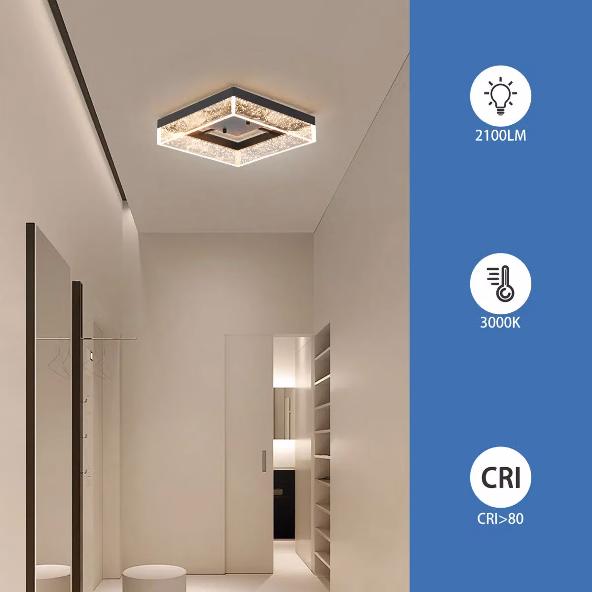 Garwarm Square LED Flush Mount Ceiling Light in Black, Warm White, Dimmable, W: 30 cm – 7