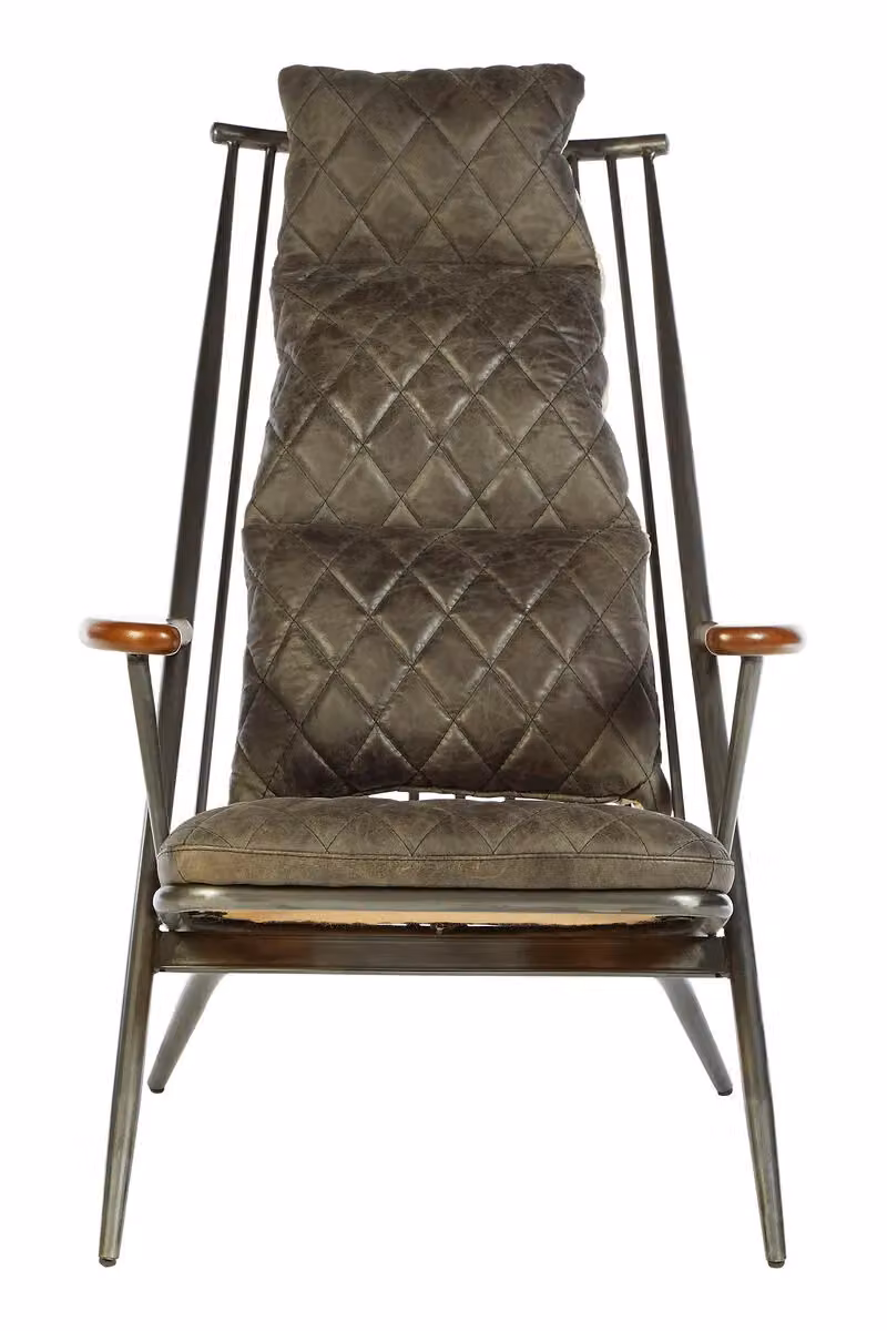 Orsina Grey Leather Armchair with Metal Frame and Ash Wood Details – 4