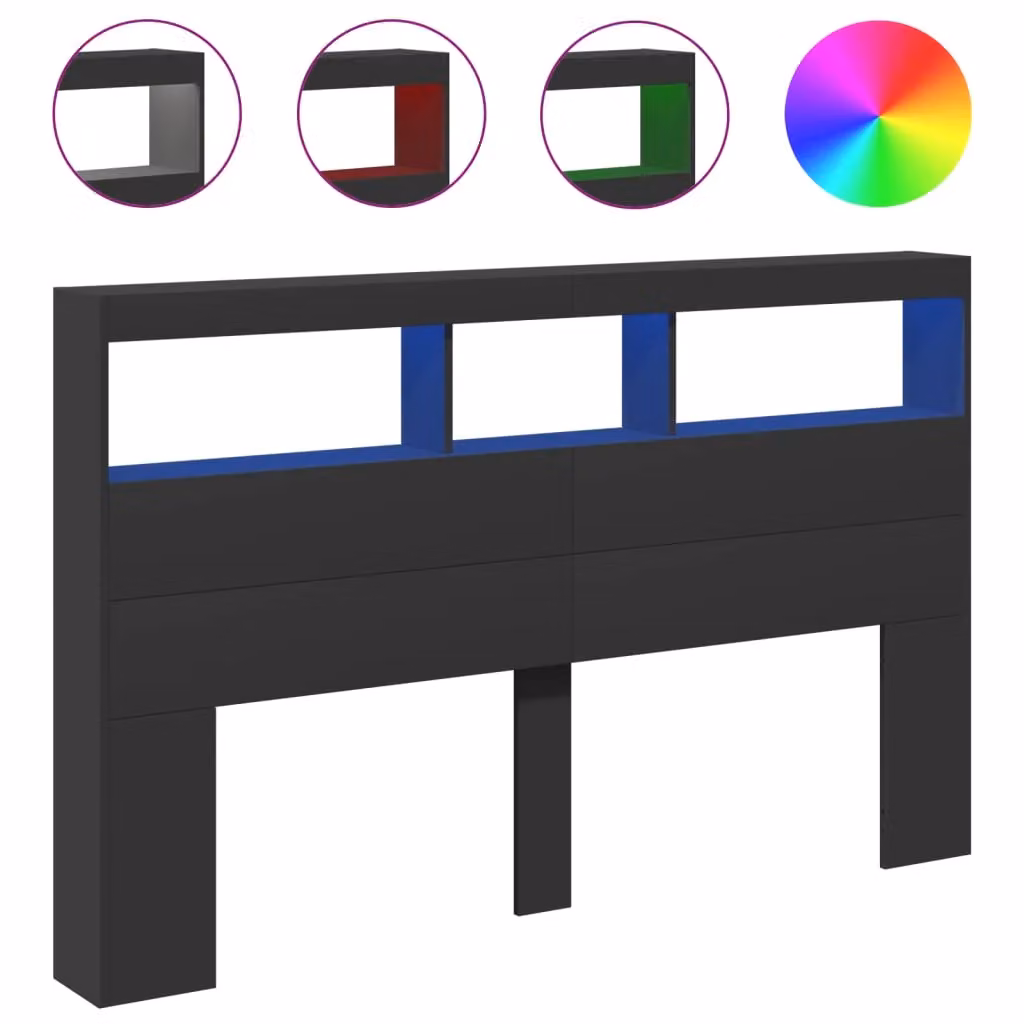 Berkfield Home Modern Black Headboard Cabinet with LED Lighting and USB Charging Port, W/D/H: 160 x 17 x 102 cm – 1