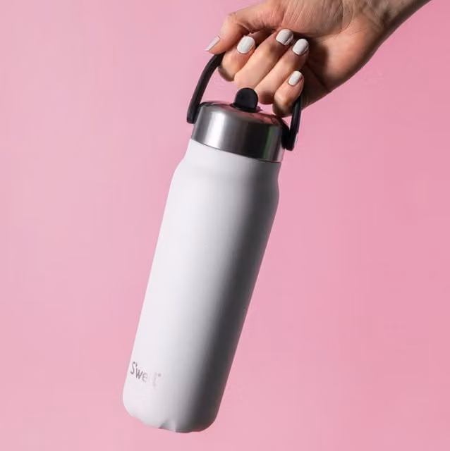S'well Explorer Moonstone Tumbler, Insulated White Stainless Steel Flask with Flip-Straw Lid, 700ml