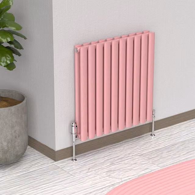 Lux Heat Oval Horizontal Double Radiator in Pastel Pink, W: 600 mm x H: 540 mm