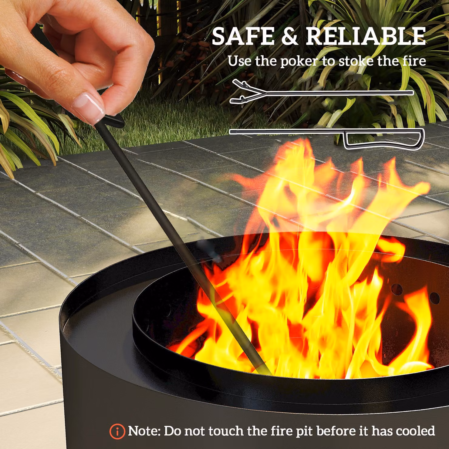 Outsunny Black Steel Wood-burning Fire Pit and Fire Bowl with Poker – 4