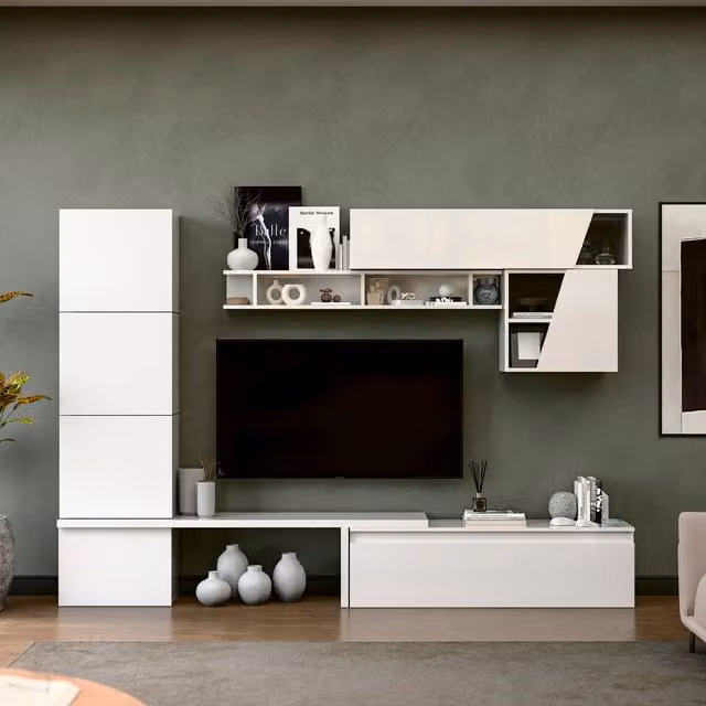Decorotika Kladova Wall Mounted Entertainment Center in High Gloss White