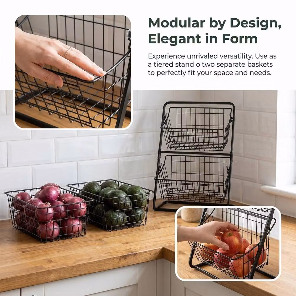 Nordara 2-Tier Metal Kitchen Fruit Basket in Black – 5