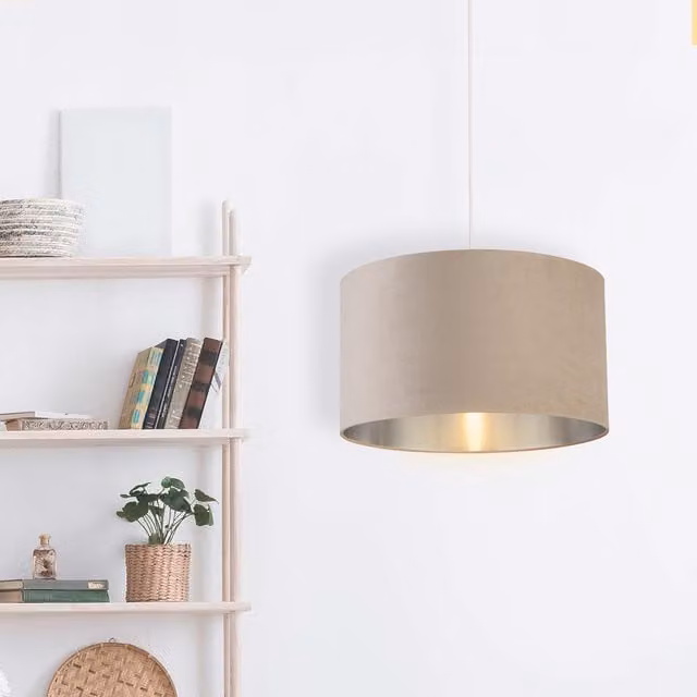 Lighting Collection Taupe Velvet Drum Lamp Shade with Silver Inner, Diameter: 45 cm – 1