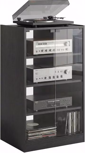 NESTLUNE 4-Tier Hi-Fi Stand with Adjustable Shelves in Black, W: 100 cm, D: 15 cm, H: 91 cm – 1