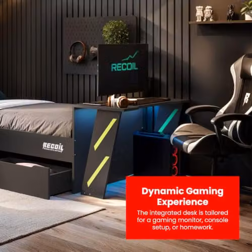 Flair Furnishings Alister Elevated Single Gaming Bed with Desk and Under-Bed Lighting in Anthracite and Green, W/D/H: 90 x 190 x 164.53 cm – 5