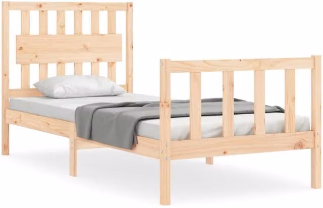 Berkfield Home Single Solid Pine Wood Bed Frame with Headboard in Brown