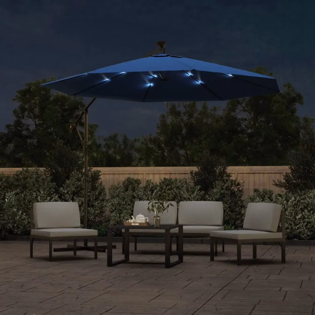 Berkfield Home Cantilever Garden Umbrella with LED Lights and Steel Pole, Blue, 300 cm – 3