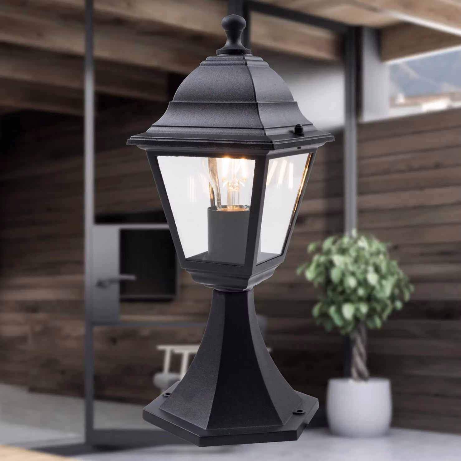 First Choice Lighting Cambridge Black and Transparent Glass Four Sided IP44 Outdoor Post Lantern – 3