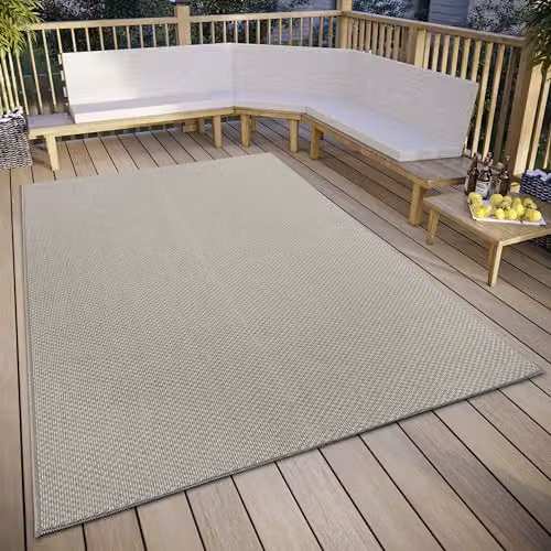 HANSE Home Pure Modern Plain Flat Weave Indoor & Outdoor Rug, Beige, W: 63 cm, D: 120 cm – 1