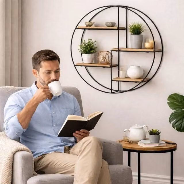 EONLION Modern Black Wooden Floating Wall Mounted Display Shelf, Width: 50 cm