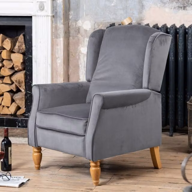 Artemis Home Barksdale Grey Velvet Recliner Armchair with Solid Wood Frame
